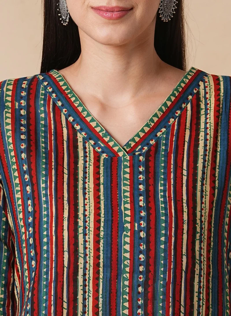 globus  Globus Women Maroon Printed Regular Pure Cotton Straight Kurta With Palazzos for Women | Best Price UAE